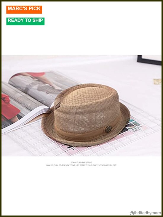 Lightweight Mesh Pork Pie Straw Fedora Bowler Hat main image 5